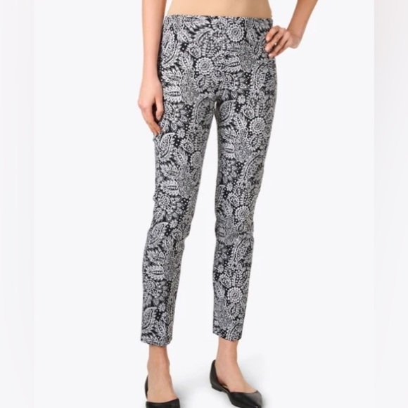 Elliott Lauren Ankle Pants Bohemian Lace Paisley Black & White Stretch Size 4 - Picture 1 of 8